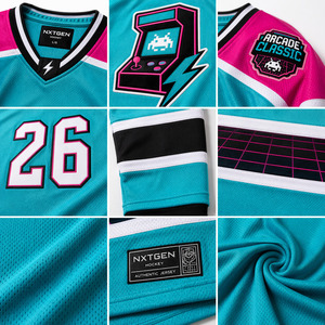 Maillot de hockey sur glace rétro années 80 pour homme, respirant, col en V, style néon synthwave, chemise de joueur de hockey, uniforme d'équipe sublimé et brodé - Product Image 5