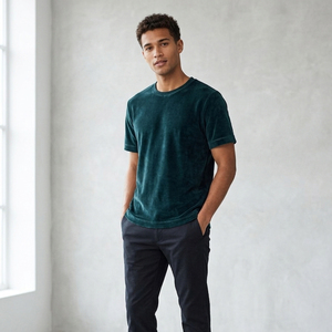Custom Mustard Velour T-Shirt Men's Casual Wear Solid Color Velvet Tee Shirts Men Short Sleeve Crew Neck Velour <b>TShirt</b> Mens - Product Image 3