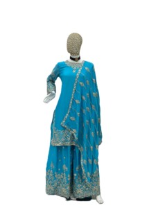 Elegant Look Heavy Embroidery Traditional Pattern Stitched Chinon Silk Pakistani Designer Salwar Kameez Coordinating Dupatta - Product Image 3