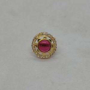 Charming Round Pink Crystal <b>Ring</b> Gold Plated Floral Scalloped CZ Halo Statement Fashion Jewelry for Women <b>Girls</b> Wholesale - Product Image 2
