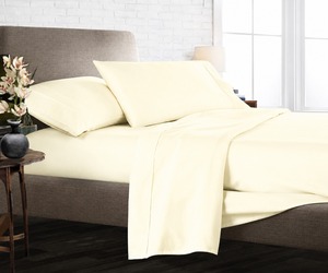 Export Quality 400 TC King <b>Bed</b> Sheet Set (<b>4</b>-Piece) Luxury Light Yellow Smooth & Comfortable <b>Bed</b> Sheets Premium Soft Bedding High - Product Image 1