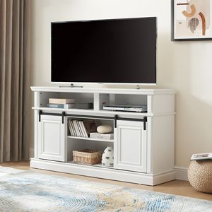 Console multimediale in stile metà secolo grande spazio di archiviazione 58.11 "W * 15.79" D * 32.36 "H bianco antico supporto per TV di intrattenimento scorrevole - Product Image 3