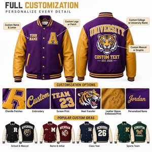 Louisiana <b>Varsity</b> <b>Jacket</b> Men's <b>Purple</b> Gold Sleeve Embroidered Pelican State Letterman Bomber Stand Collar Single Button Autumn - Product Image 5