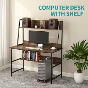Scrivania Moderna Mecor da 47 Pollici con Scaffali, Robusta Scrivania in Legno con Libreria per Ufficio Domestico - Product Image 3