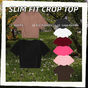 เสื้อยืดครอปผู้หญิงทรงสลิมฟิตผ้าสแปนเด็กซ์ พิมพ์โลโก้ตามสั่ง เสื้อครอปสั้นระบายอากาศได้ดี - Product Image 2