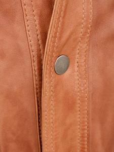 Men's Brown Leather Vintage Casual <b>Shirt</b> <b>Half</b> Sleeve Horn <b>Button</b> Stand Collar Solid Color Winter Wear Urban Export Line - Product Image 4