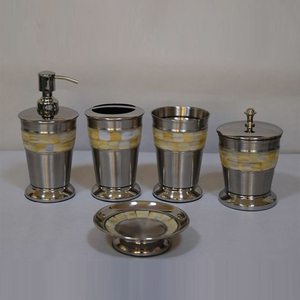 Ensemble d'accessoires de salle de bain en acier inoxydable avec incrustation de nacre, design moderne, décorations pour la maison, prix de gros - Product Image 1