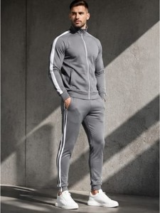 Conjunto Deportivo Azul para Hombre, Manga Larga, Cierre de Cremallera, Estilo Deportivo, Cuello Alto, Color Sólido, Transpirable, Poliéster, Ropa de Otoño - Product Image 4