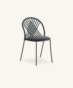 Chaise de salle à manger moderne rembourrée et tissée avec structure métallique, chaise de luxe pour restaurant, café et bar - Product Image 3