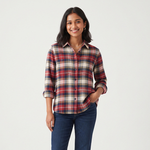 Chemise en flanelle à carreaux pour femme, décontractée, à manches longues, 100 % coton, boutonnée, coupe classique, haut tendance pour femme - Product Image 1