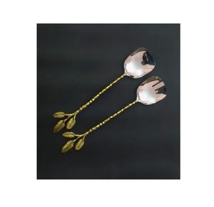 Ensemble de 2 cuillères et fourchettes à salade en acier inoxydable finition or premium, ustensiles de service en métal pour cuisine, salle à manger, hôtel - Product Image 6