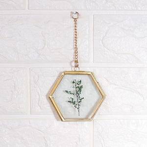 Cadre photo hexagonal mural décoratif en verre transparent avec bordure en laiton de qualité supérieure, idéal pour photos et décoration murale. - Product Image 5