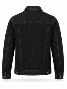 Veste en jean noire pour homme, fermeture à boutons, coupe classique, imprimé, style décontracté, vêtement d'automne, tissu tissé 100% coton, coupe-vent - Product Image 3