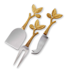 Juego de Quesos de Latón de 3 Piezas con Diseño de Hoja y Tallo, Juego de Quesos de Acero Inoxidable para Charcutería y Desayuno, Set de Queso y Mantequilla - Product Image 1