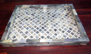 Mesa de Centro Decorativa Moderna de Madera, Bandeja de Servicio MOP, Bandeja Cuadrada Estilo Rústico, Otomana de Cuentas de Madera, Decoración Floral para el Hogar - Product Image 3