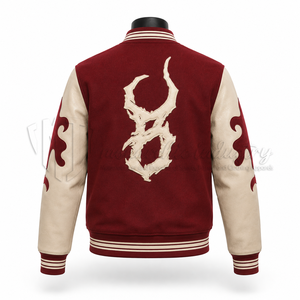 Chaqueta Varsity Bordada Personalizada, Chaqueta de Béisbol de Lana Color Granate con Mangas de Cuero PU, Fabricante Mayorista OEM - Product Image 2