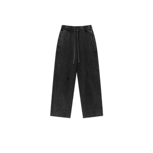 Pantalon noir déchiré à jambe droite, longueur cheville, avec cordon de serrage à la taille et décoration à trous, style décontracté - Product Image 6