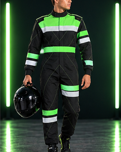 Traje de Carreras Reflectante Verde Neón Negro para Hombre, Manga Larga, Secado Rápido, Poliéster, Mono para Karting y Automovilismo - Product Image 3