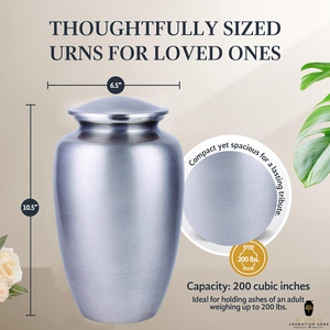 โกศบรรจุอัฐิสีเงินด้านทำจากอะลูมิเนียมสำหรับบรรจุอัฐิมนุษย์ |   โกศบรรจุอัฐิสำหรับผู้ใหญ่แบบอเมริกัน |   เป็นมิตรกับสิ่งแวดล้อมและปรับแต่งได้ - Product Image 4