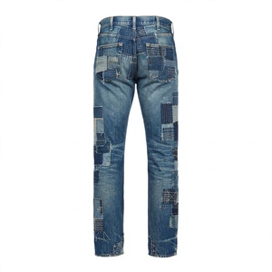 Achetez des jeans en denim délavé pour hommes, peints à la main avec des éclaboussures, coupe slim droite, taille mi-haute, en coton, pantalons décontractés de BD - Product Image 2