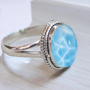 แหวนลาริมาร์ดีไซน์สวยทันสมัย รูปทรงวงรี เงินแท้ 925 ทำมือ สไตล์โบฮีเมียน สำหรับผู้หญิง เหมาะสำหรับงานแต่งงานและวันครบรอบ - Product Image 1