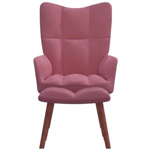 Sedia rilassante in velluto rosa con sgabello per l'arredamento del soggiorno - Product Image 2