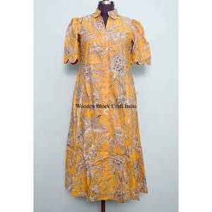 Robe en coton indien imprimée à la main pour femme – Confortable, douillette, style bohème, idéale pour l'été, légère, douce, coupe décontractée, avec ceinture décorative - Product Image 3