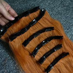 Extensions de cheveux humains à clipser couleur orange 100% Cheveux vierges vietnamiens Remy de haute qualité et durables - Product Image 1