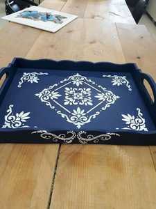 Luxury Classic Design Bone Inlay Resin and MDF Serving <b>Tray</b> with Polished Metal Handle for Wedding at Economical Price - Product Image 4