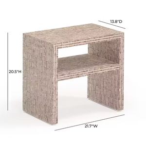 Unique vertical block pattern inlay <b>bedside</b> table and luxury open <b>shelf</b> Capiz nightstand cabinet for stylish home bedroom use - Product Image 3
