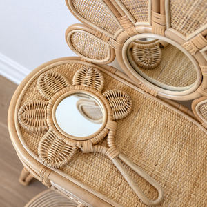 Mini vintage style rattan hand <b>mirror</b> <b>with</b> custom logo best price flower shape child baby handheld <b>mirrors</b> - Product Image 5