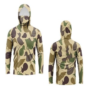 Quick Dry Men's Camouflage Hooded <b>Long</b> <b>Sleeve</b> Fishing Shirt UPF 50 Anti-UV Polyester Pullover <b>Top</b> - Product Image 1