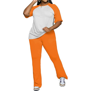 Women Everyday Two Piece Set Casual T Shirt <b>Elastic</b> Waist Pants Lounge Wear Custom Printing - Product Image 5