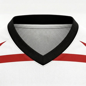 Maillot de football pour homme à col en V, blanc et rayé rouge, manches courtes, respirant, en polyester, pour adultes, toutes saisons - Product Image 3