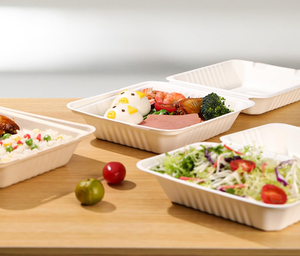 Compostable Waterproof <b>Heavy</b>-<b>Duty</b> Clamshell Food Containers 8x8 Inch White Hinged Takeout <b>Boxes</b> Made From Sugarcane Plant - Product Image 3