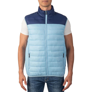 Two Tone Colour Block Puffer Vest <b>Men</b> Sky Blue <b>Navy</b> Quilted Insulated <b>Gilet</b> Sleeveless Wholesale OEM - Product Image 1
