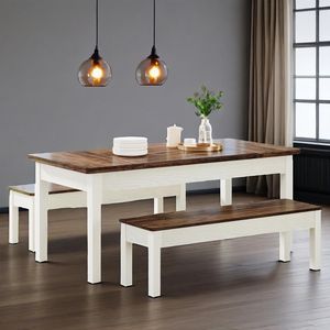 Set da Cucina Salvaspazio 3 Pezzi Stile Rustico per 4-6 Persone, Tavolo da Pranzo in Legno da 55 Pollici con 2 Panche per Sala da Pranzo - Product Image 2