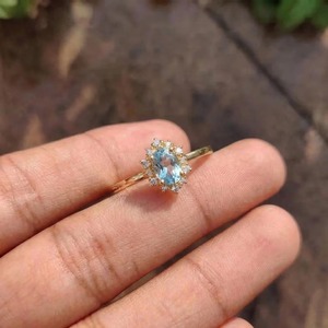 Natural Aquamarine 18k Solid <b>Gold</b> <b>Ring</b> Diamond Engagement <b>ring</b> Wedding Party Wear Luxury Art Deco <b>Ring</b> Bridal's Jewelry - Product Image 3