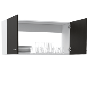 Armadio a Muro a Doppia Anta con Finitura Wengue Nero Toran con Due Ripiani per Stoccaggio in Cucina - Product Image 6