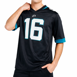 Camiseta Deportiva Oversize de Malla para Fútbol Americano, Negra y Azul, Estilo Urbano, para Hombre, Fabricante OEM de Marca Privada Personalizada - Product Image 1