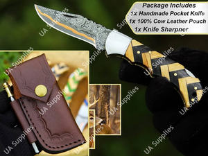 Couteau pliant professionnel EDC en cuivre damas Sanmai sur mesure, pour le camping et les activités de plein air, avec plusieurs choix de poignée, OEM OBM - Product Image 4