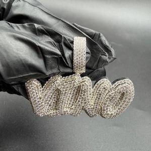 Pendentif Lettre ViNO en Argent 925 avec Moissanite et Strass en Cristal Micro-Pavé, Breloque Hiphop Unisexe, Cadeau - Product Image 1