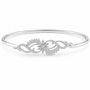 Bracelet jonc de luxe en diamants véritables |   Bijoux en or blanc avec diamant rond pour usage quotidien, mariage, fiançailles, fête, 0,60 TCW - Product Image 2