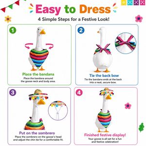 Ensemble d'accessoires Fiesta d'été : Bandana rayé vibrant et Sombrero en paille avec pompons colorés pour Yard Goose - Product Image 5