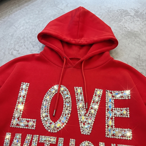 500 GSM Rhinestone <b>Pullover</b> Long Hoodie Oversize Rhinestone Long Hoodies Warm Up Long Sleeve Hood Rhinestone Hoodie <b>Men</b> - Product Image 3
