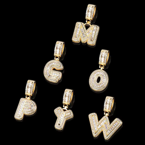 Gold Plated Iced Out Letter <b>Pendant</b> Necklace a to Z <b>Initial</b> Charm Micro Pave Moissanite Hiphop Chain Luxury Jewellery Gift - Product Image 2