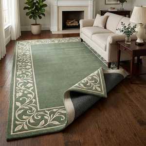 Modern Green Geometric <b>Thick</b> Area <b>Rug</b> Rectangle Wool Polyester Tufted Medium <b>Pile</b> Non-Slip Latex Backing Living Room Commercial - Product Image 6