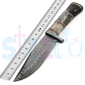 Couteau de chasse Bowie à lame fixe en acier Damas fait main, avec poignée en cuir et étui en cuir, cadeau idéal - Product Image 6
