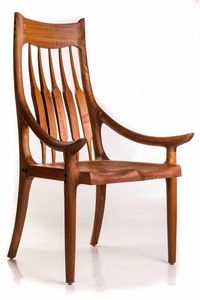 Luxury Handcrafted Solid Wood Dining Armchair Sculptural <b>Spindle</b> Back Mid-Century Modern Seat - Product Image 4