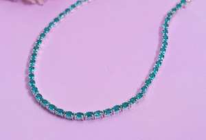 Collar de tenis ovalado de turmalina Paraíba de plata de ley 925, joyería de piedra de nacimiento, collar de gemas de lujo, regalo para ella - Product Image 5